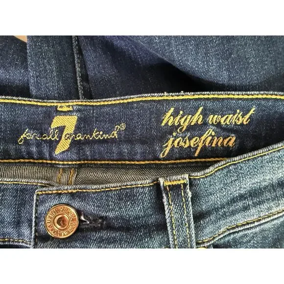 7 For All Mankind Straight Leg High Waist Josefina Cropped Jeans 29 Dark Blue - Picture 8 of 15